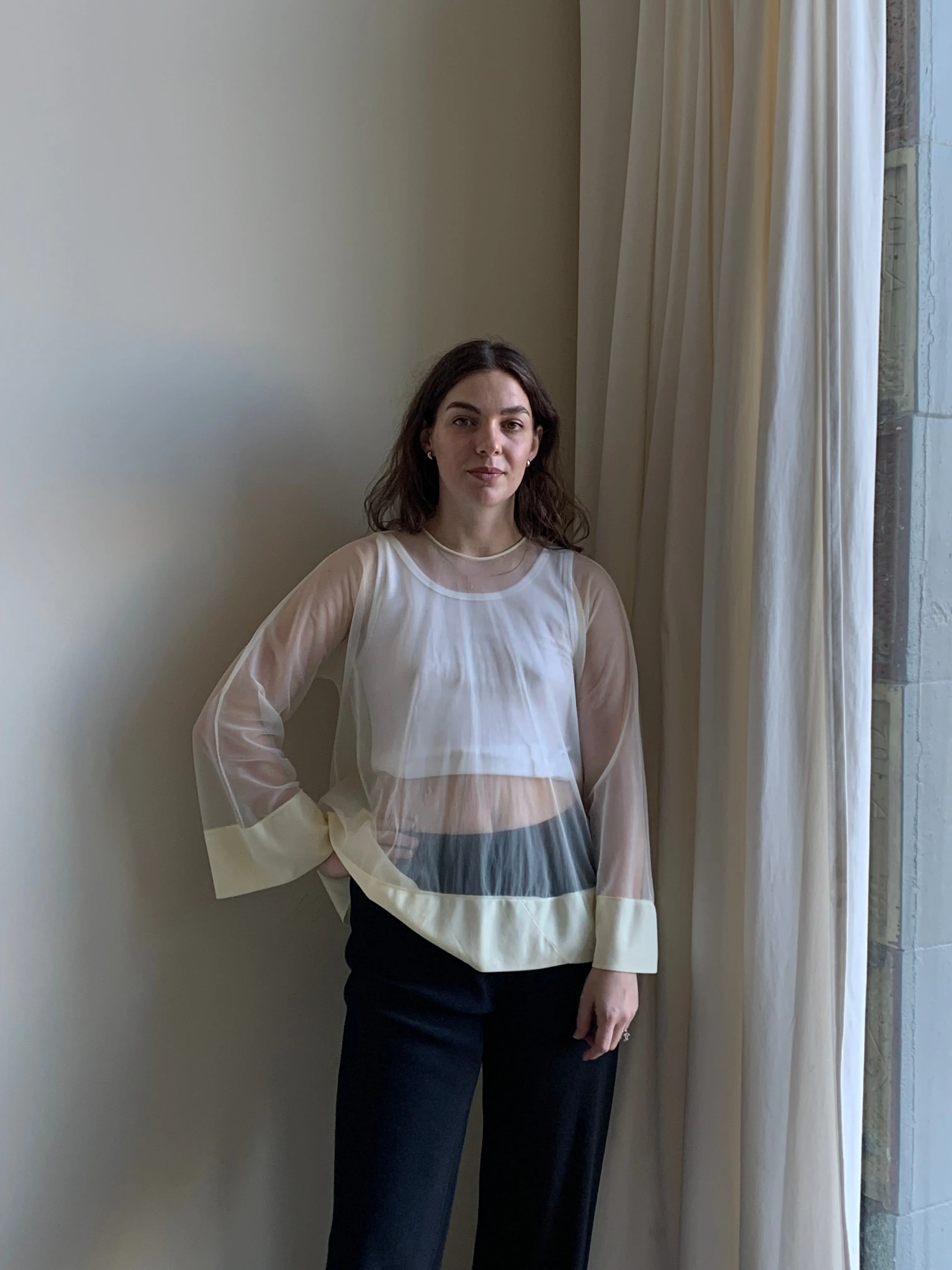 1970s cream sheer lingerie top