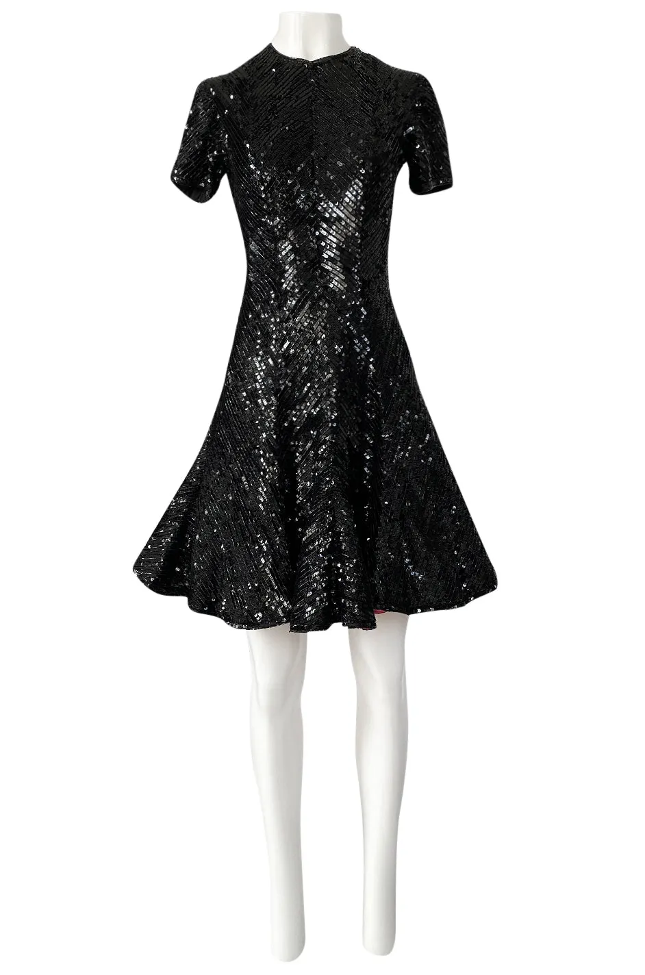 1980s Bob Mackie Heavily Beaded & Sequin Dress w Pink & Red Surprise Underskirt