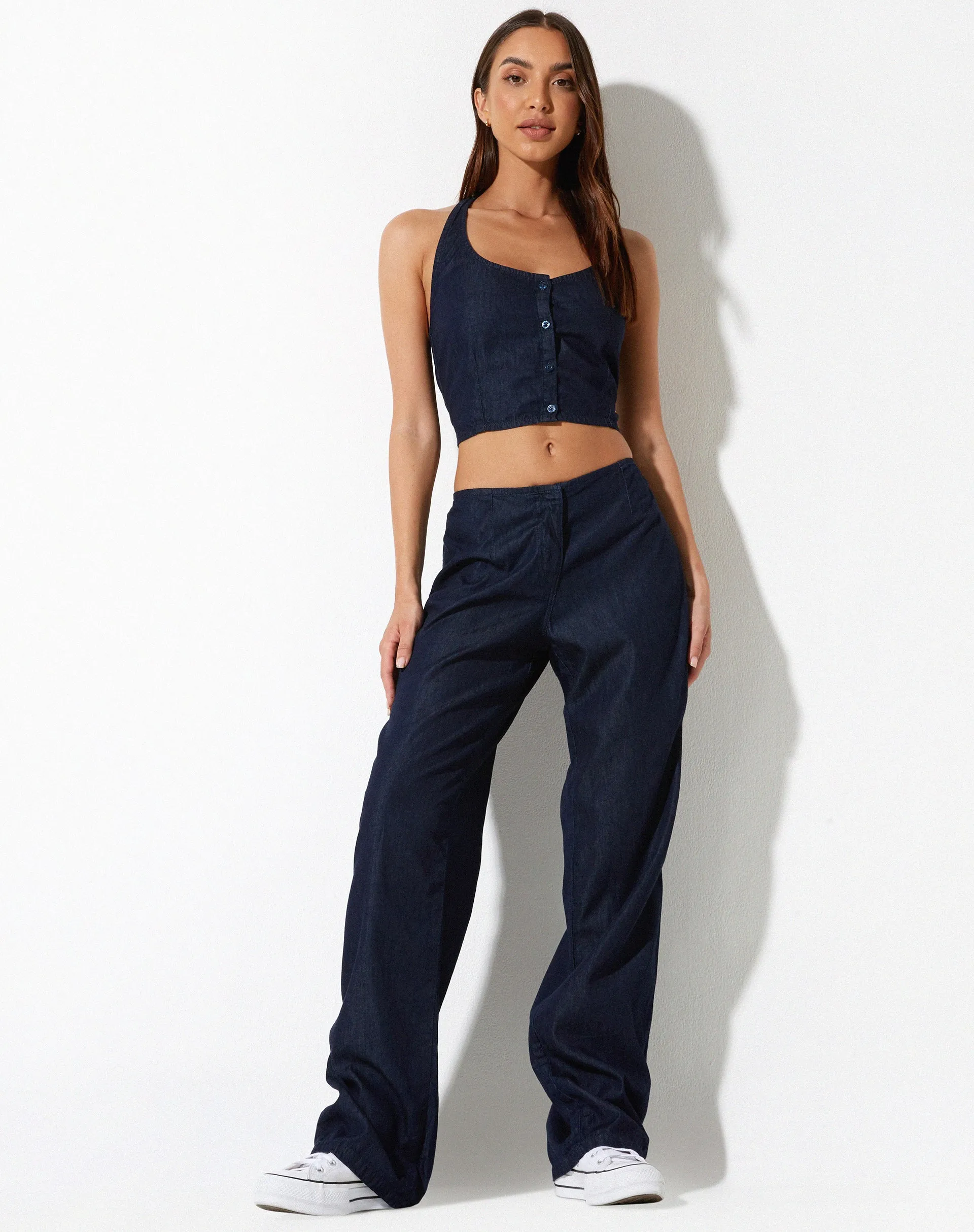 Aegir Crop Top in Denim Blue Chambray