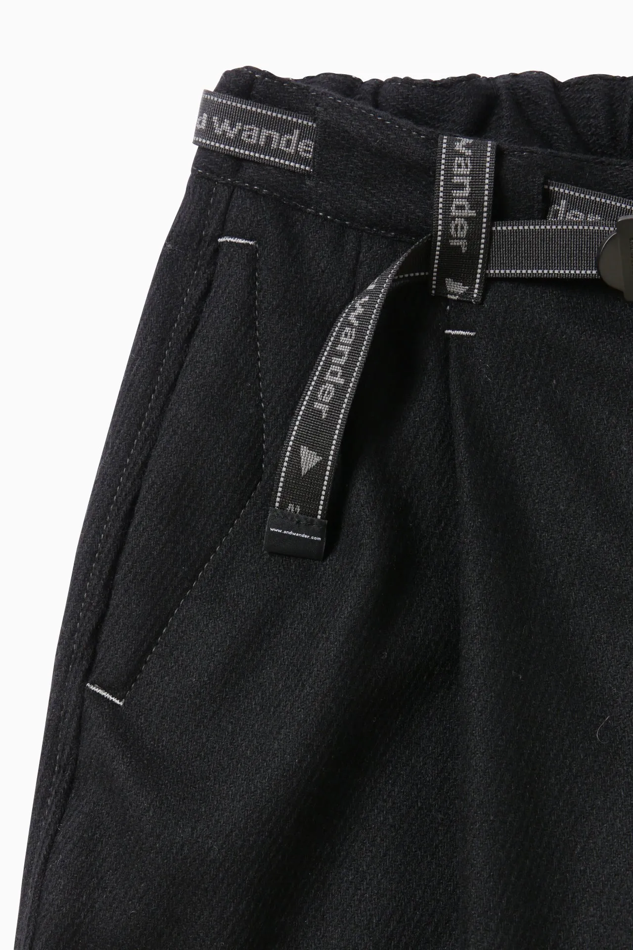 and wander - REWOOL Tweed Tapered Pants - Black
