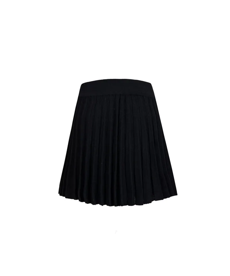 Anell Golf Warm Knit Pleated Skirt - Black