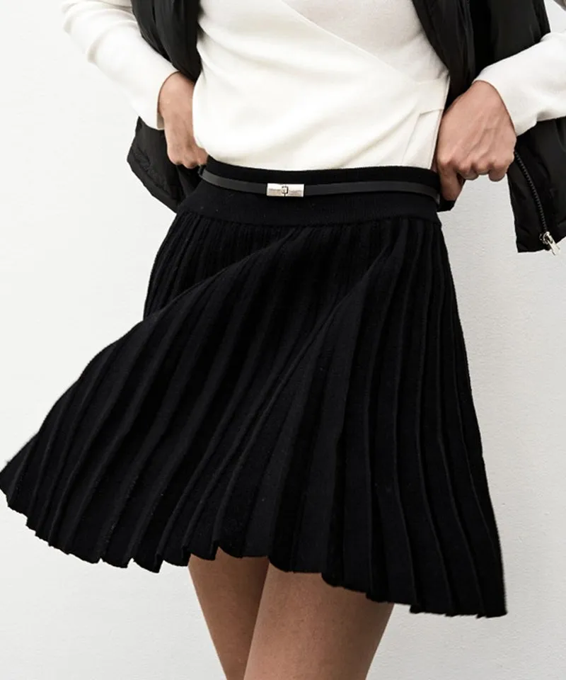 Anell Golf Warm Knit Pleated Skirt - Black