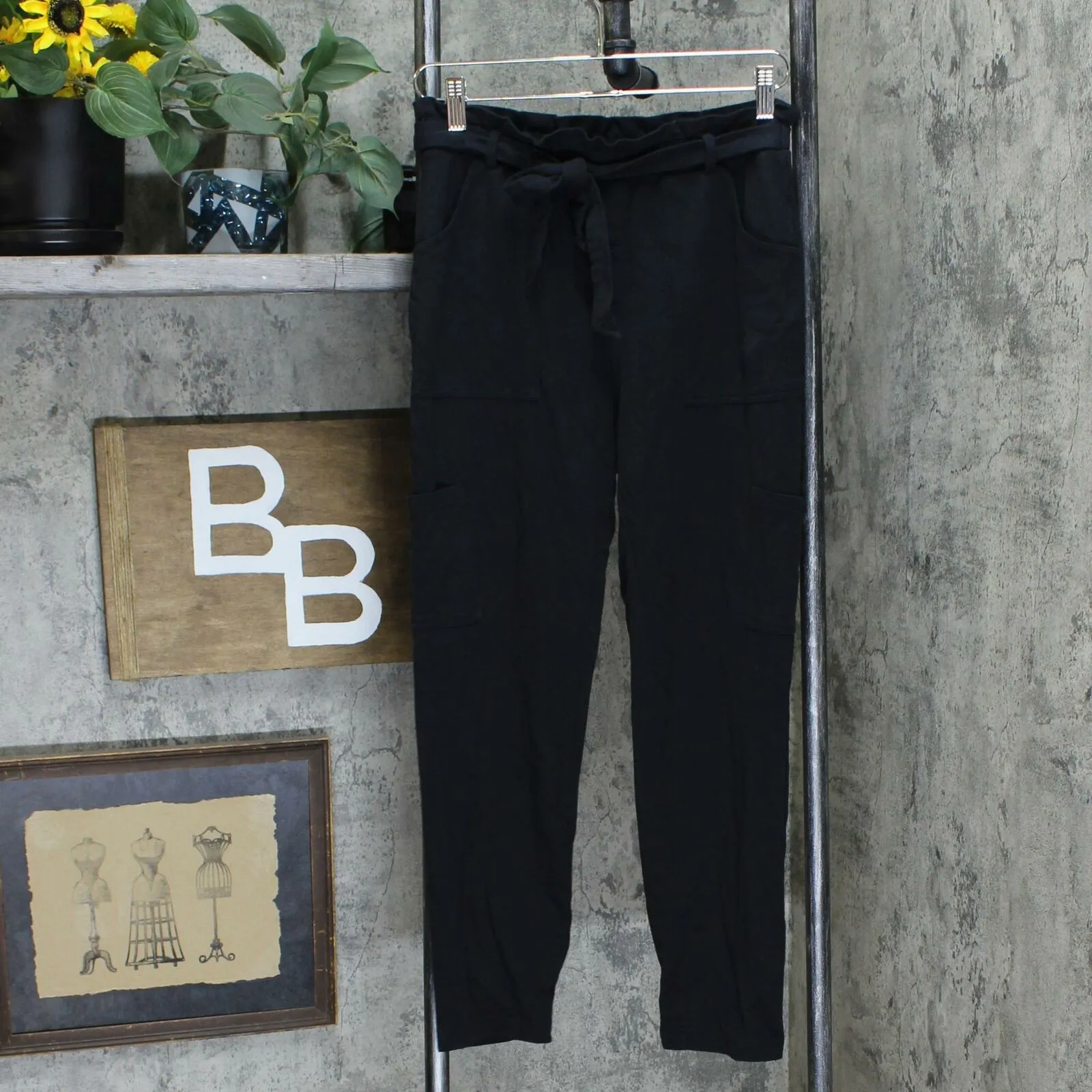 AnyBody Women's French Terry Pants With Paperbag Waist Black XXS