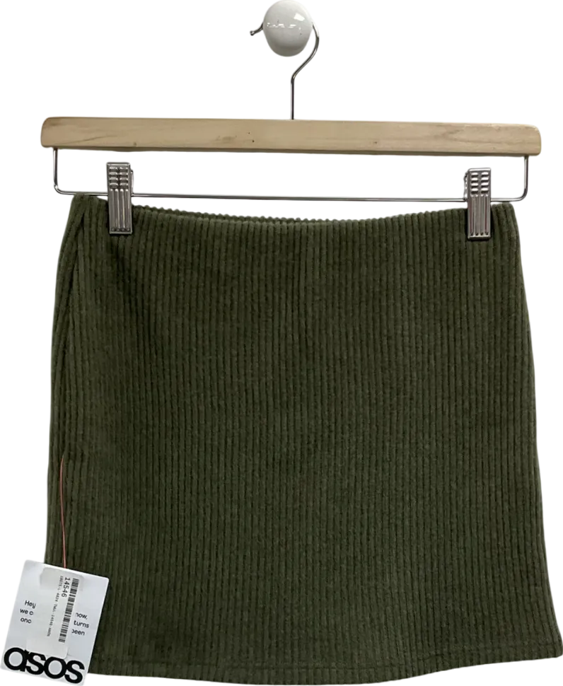 ASOS Green Brushed Rib Mini Skirt In Khaki UK S/M