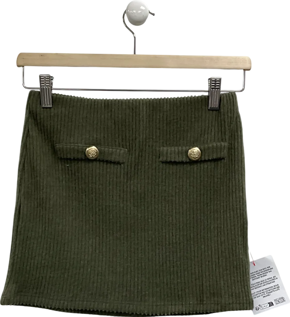 ASOS Green Brushed Rib Mini Skirt In Khaki UK S/M