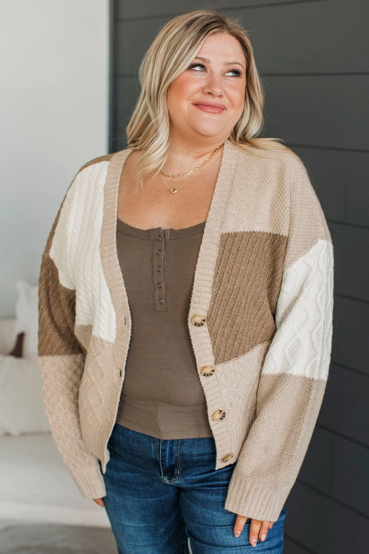 At Your Best Knit Button Cardigan- Taupe Multi