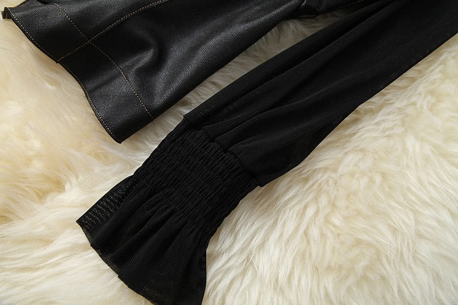 Belt Blazers Vest Net Yarn Tops Wide Leg Pants Three-piece Set