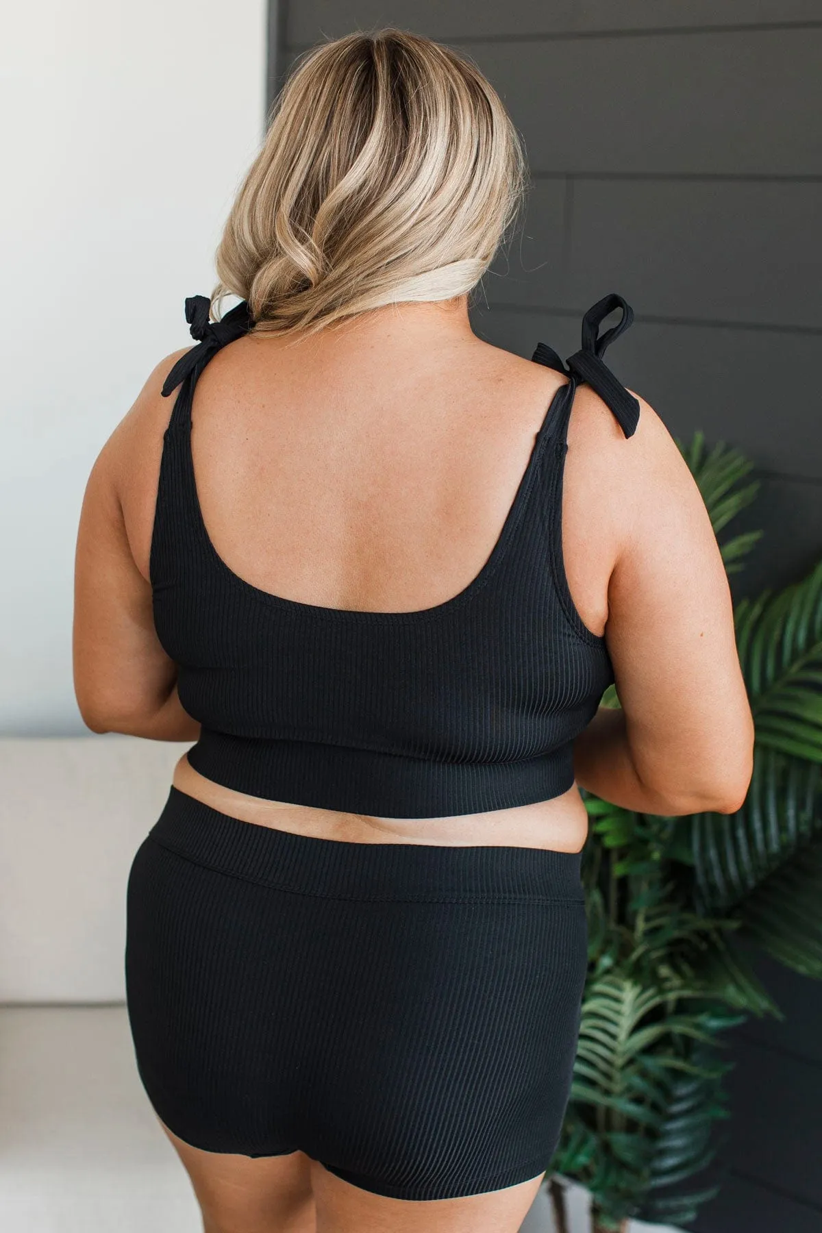 Better Than Sunshine Ribbed Swim Top- Black