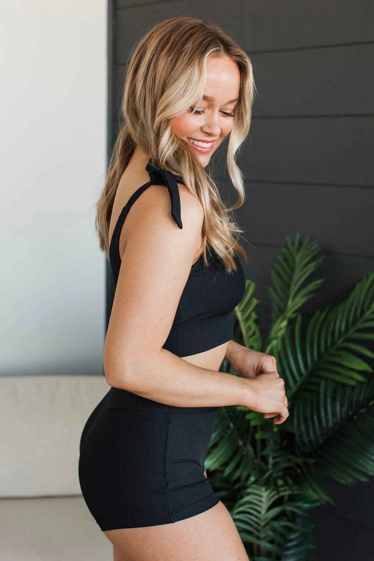 Better Than Sunshine Ribbed Swim Top- Black