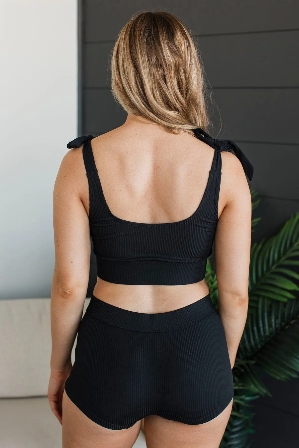 Better Than Sunshine Ribbed Swim Top- Black