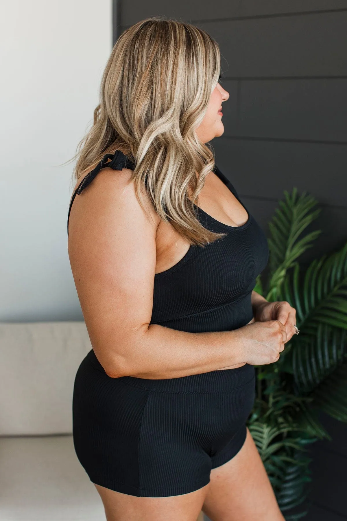 Better Than Sunshine Ribbed Swim Top- Black