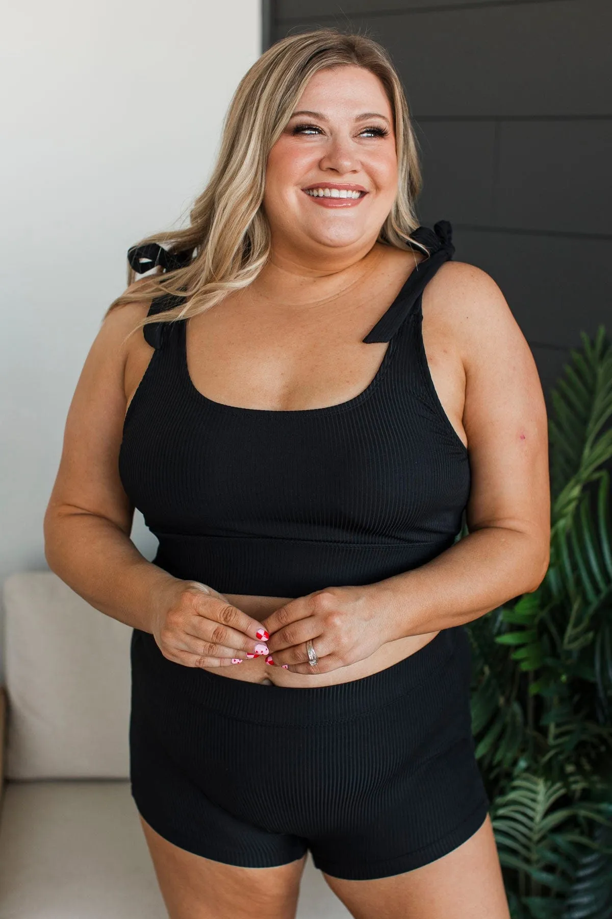 Better Than Sunshine Ribbed Swim Top- Black