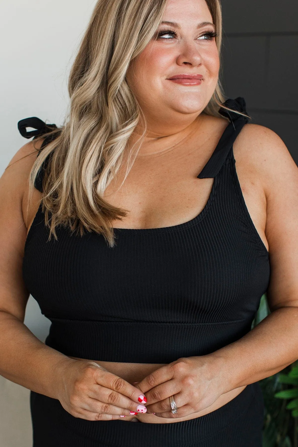 Better Than Sunshine Ribbed Swim Top- Black