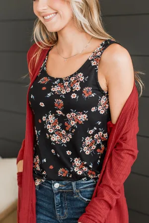 Between You & Me Floral Tank Top- Black