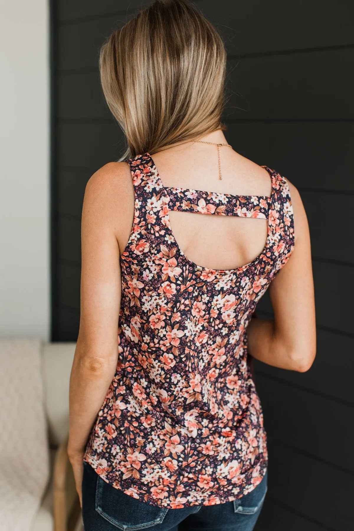 Between You & Me Floral Tank Top- Navy