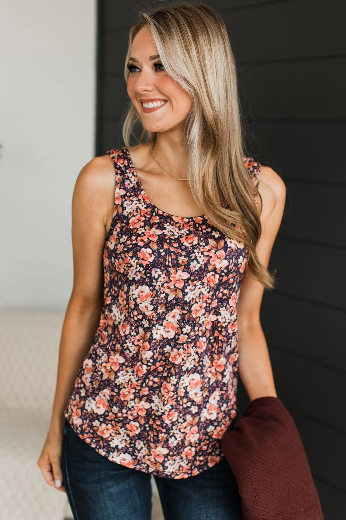 Between You & Me Floral Tank Top- Navy