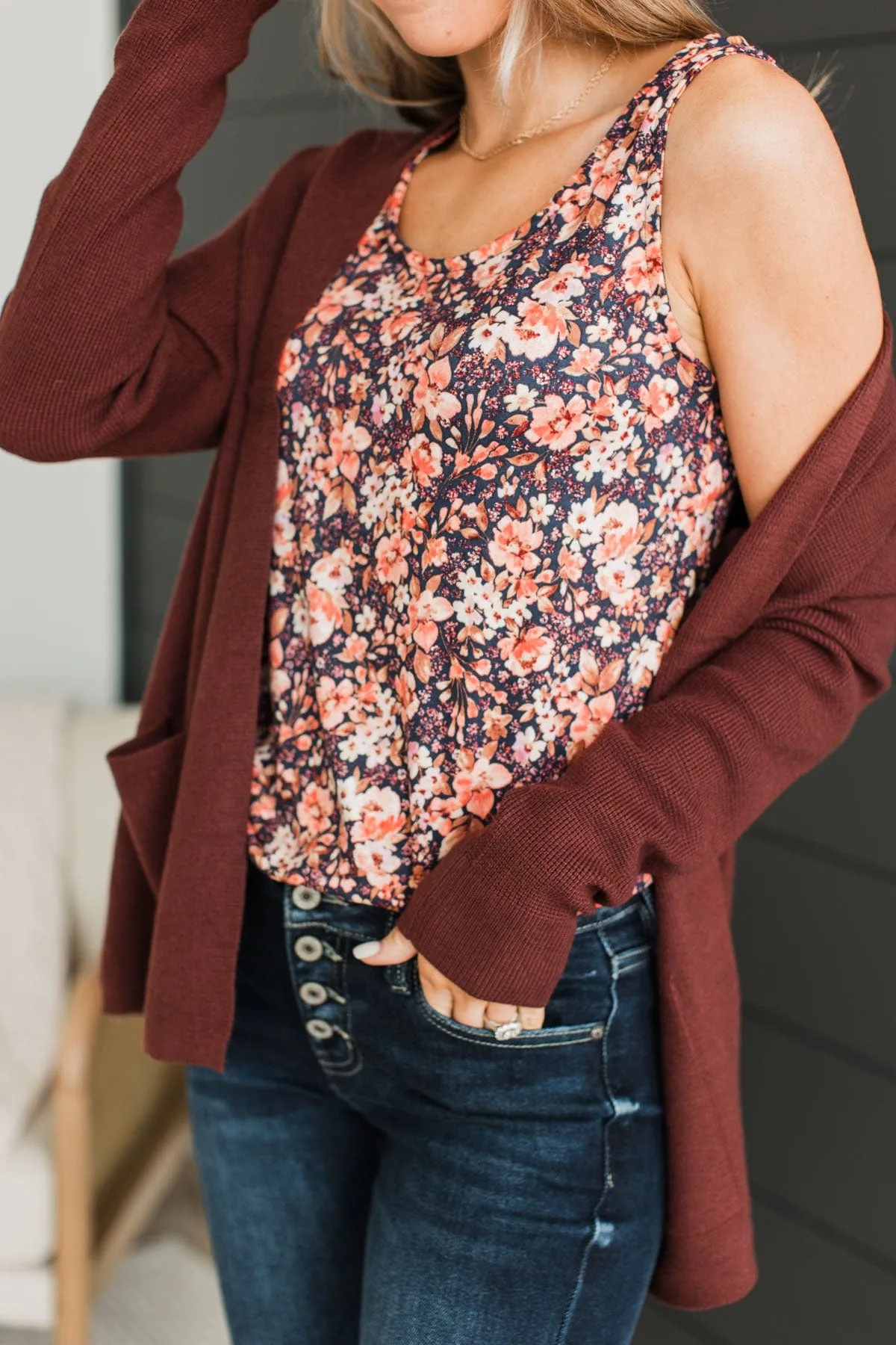 Between You & Me Floral Tank Top- Navy