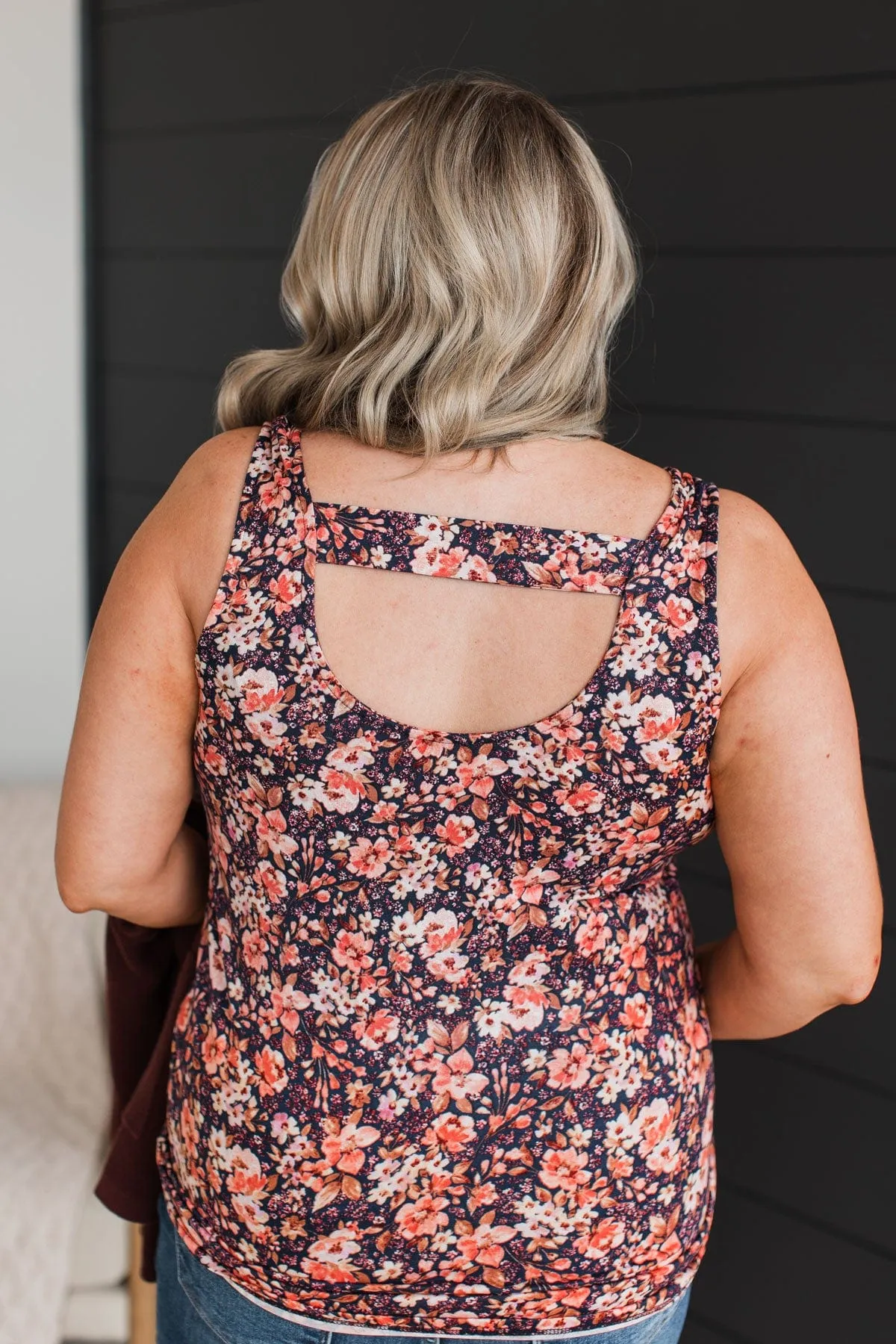 Between You & Me Floral Tank Top- Navy