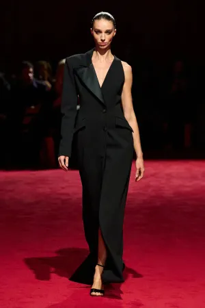 Black Crepe and Satin Single Sleeve Blazer