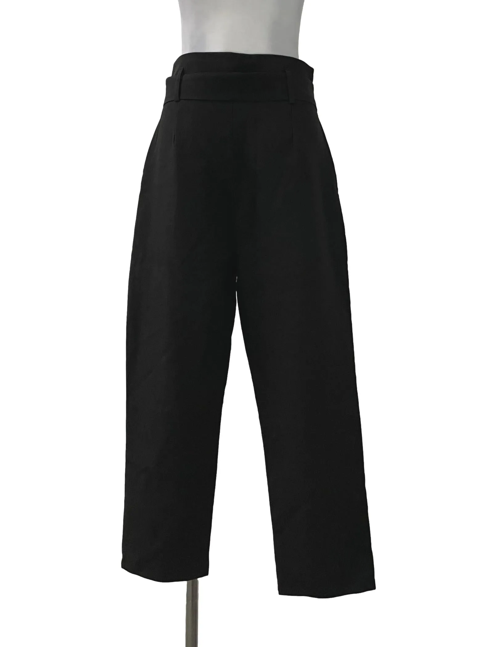 Black Paperbag Straight Cut Pants