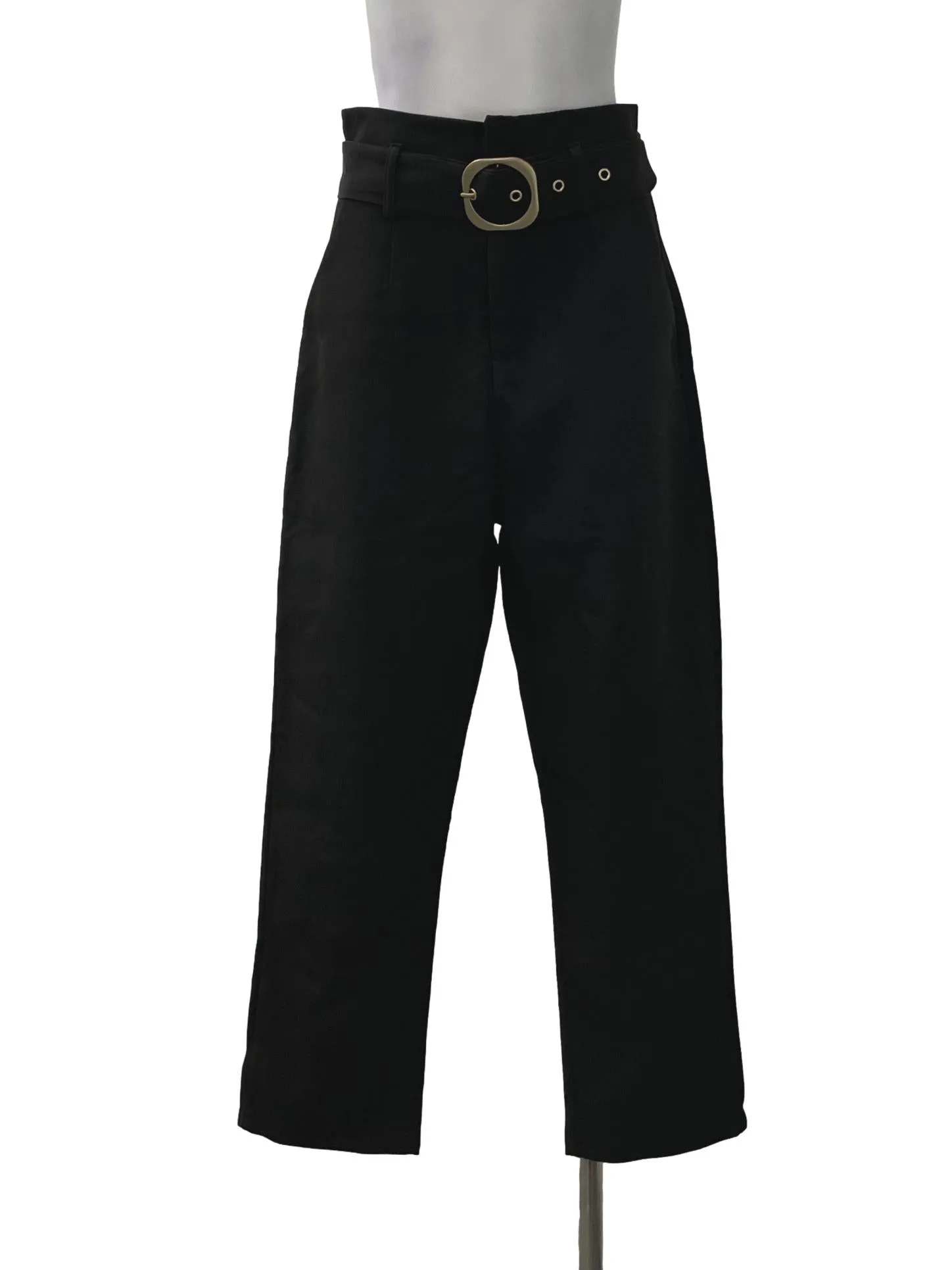 Black Paperbag Straight Cut Pants