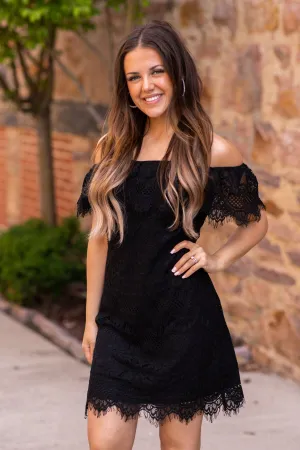Black Scalloped Trim Lace Dress