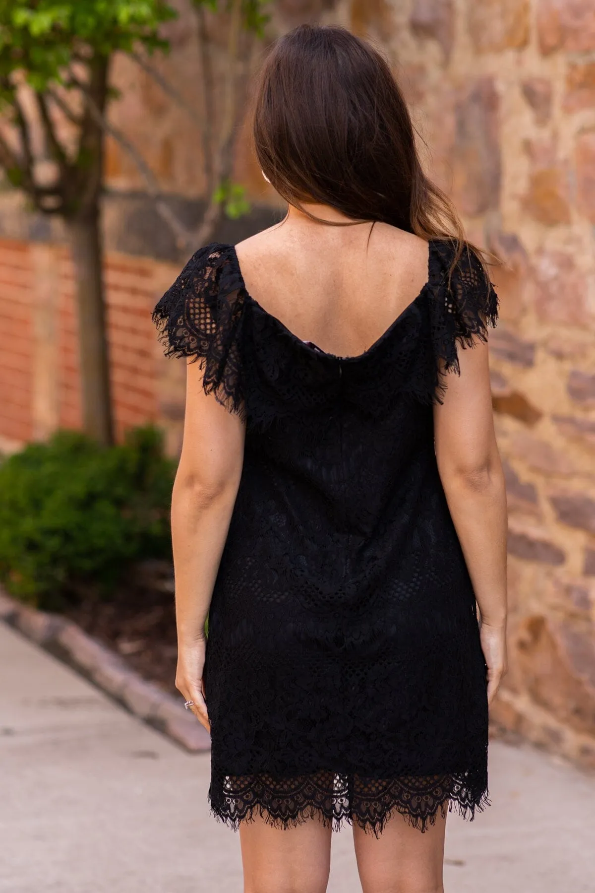 Black Scalloped Trim Lace Dress