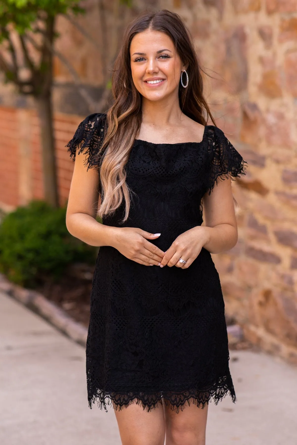 Black Scalloped Trim Lace Dress