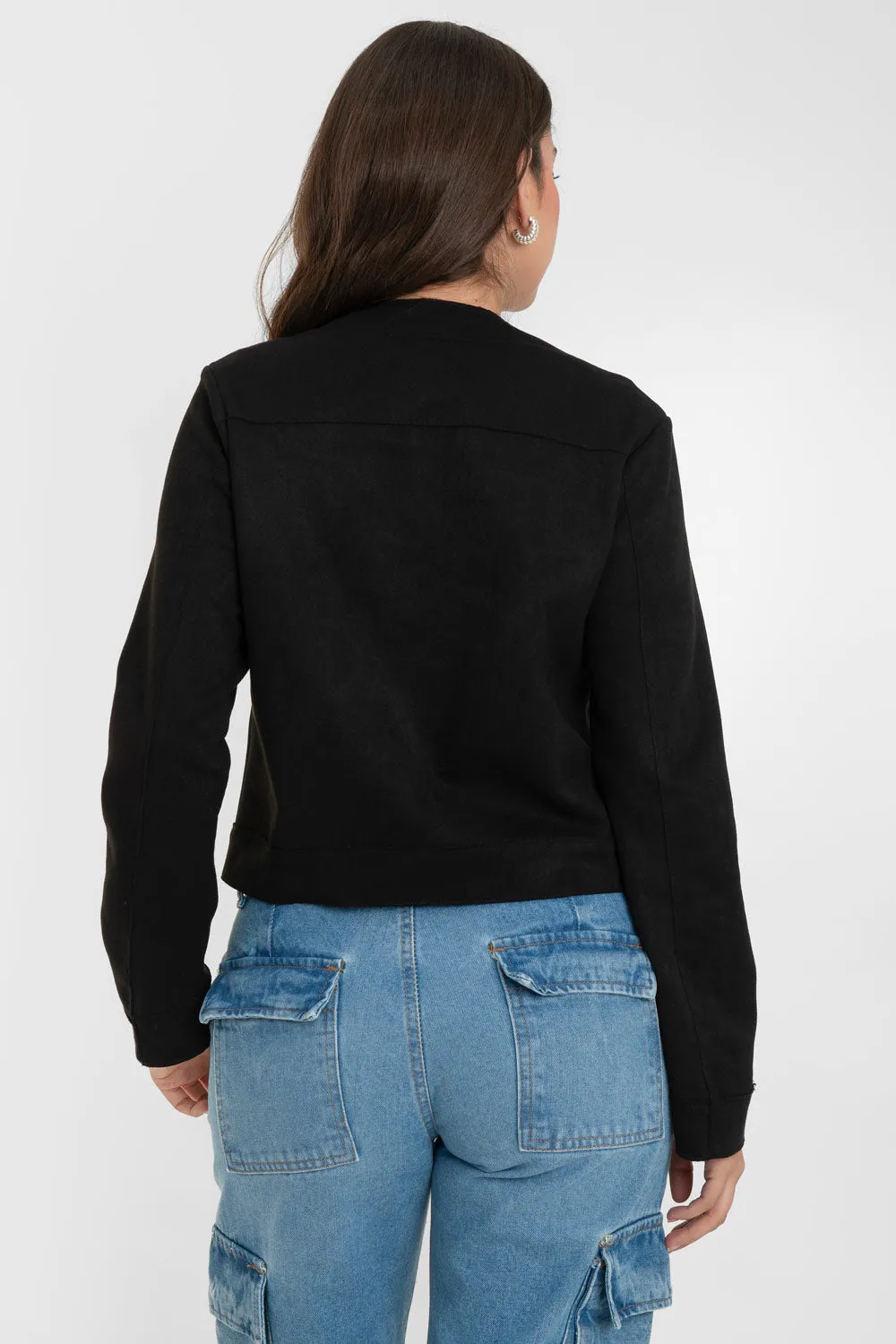 Blazer corto de gamuza cuello redondo botones