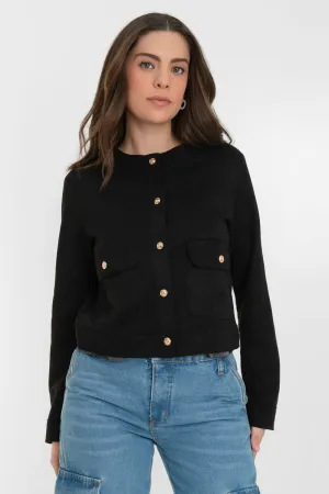 Blazer corto de gamuza cuello redondo botones