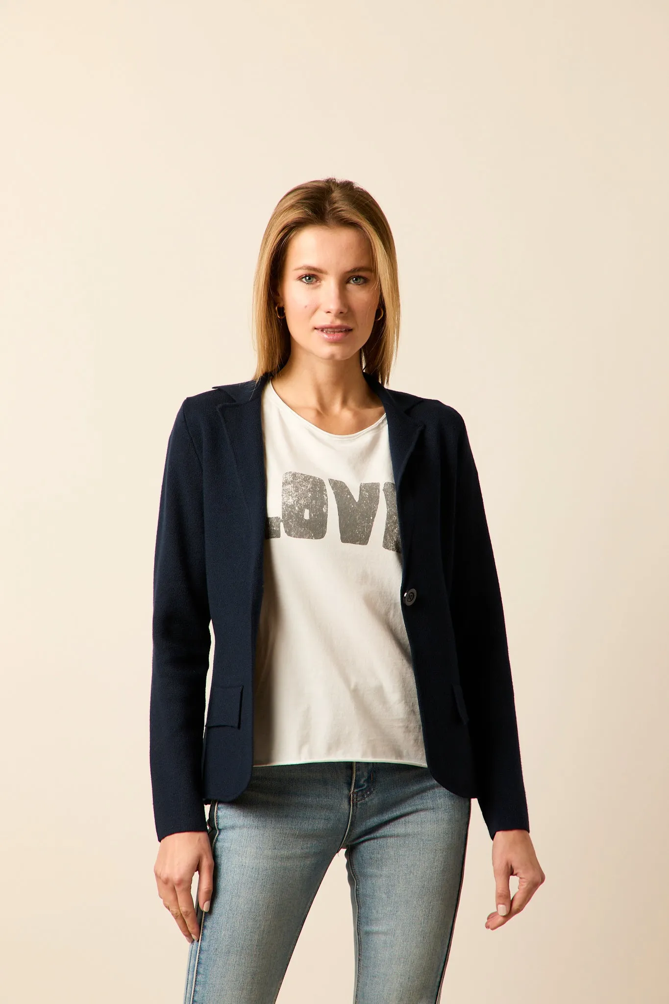 Blazer de punto azul marino