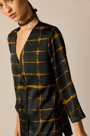 Blazer traje satinado jacquard dorado