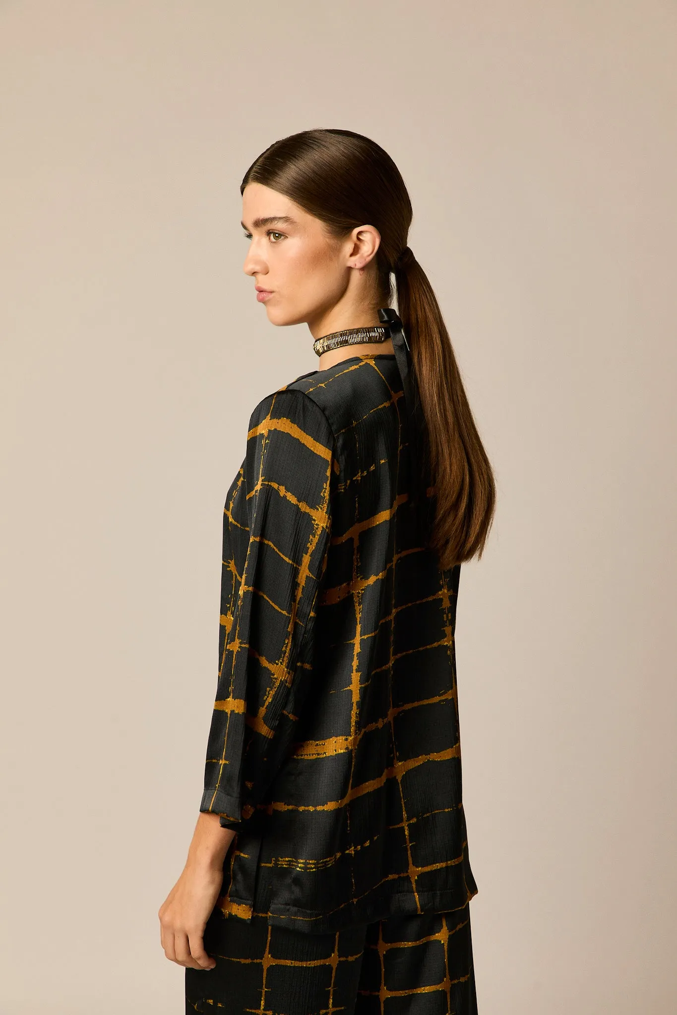 Blazer traje satinado jacquard dorado