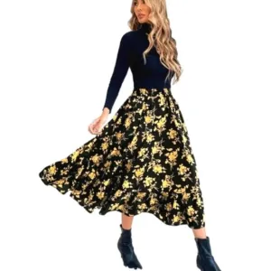 Boho Floral Print High Waist Skirt sz xl