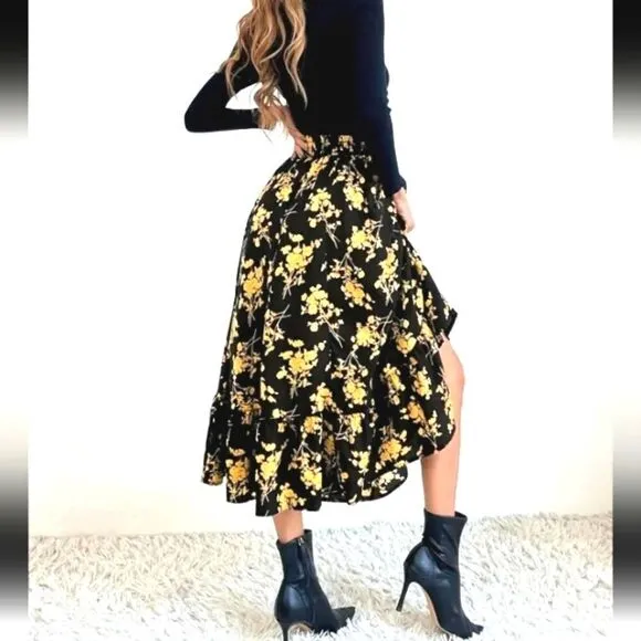 Boho Floral Print High Waist Skirt sz xl