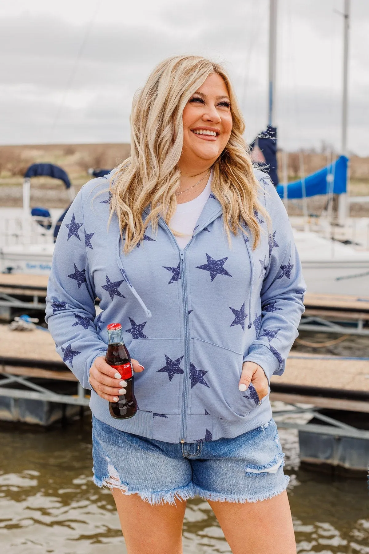 Bonfire Nights Zip Up Hoodie- Blue