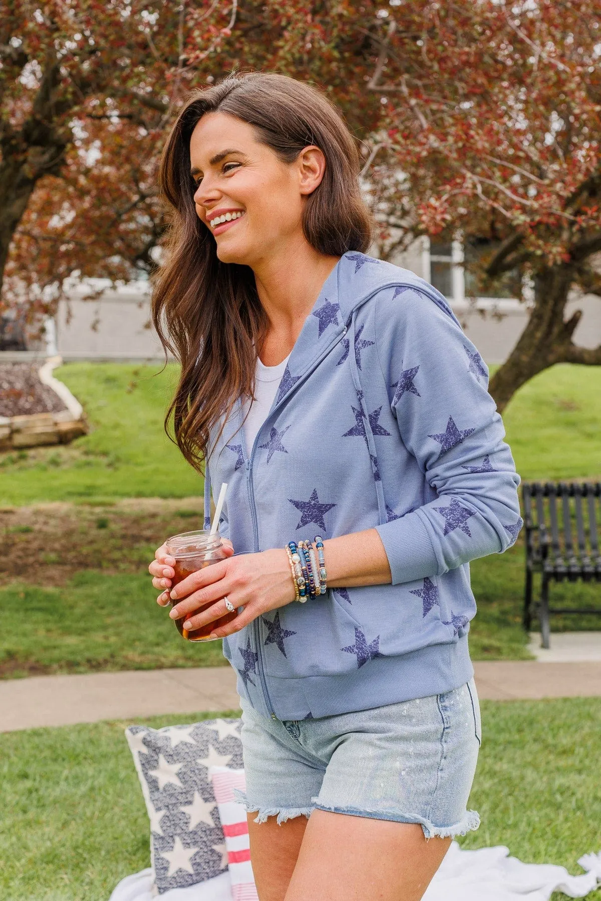 Bonfire Nights Zip Up Hoodie- Blue