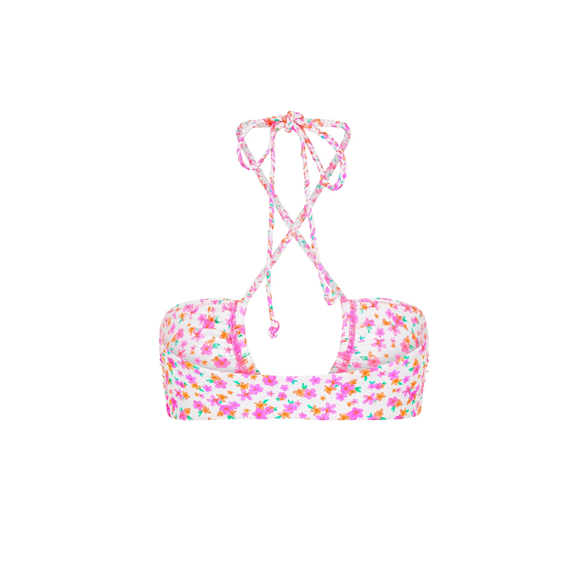 Braided Tie Bandeau Bikini Top - Flamingo Flora