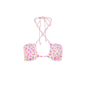 Braided Tie Bandeau Bikini Top - Flamingo Flora