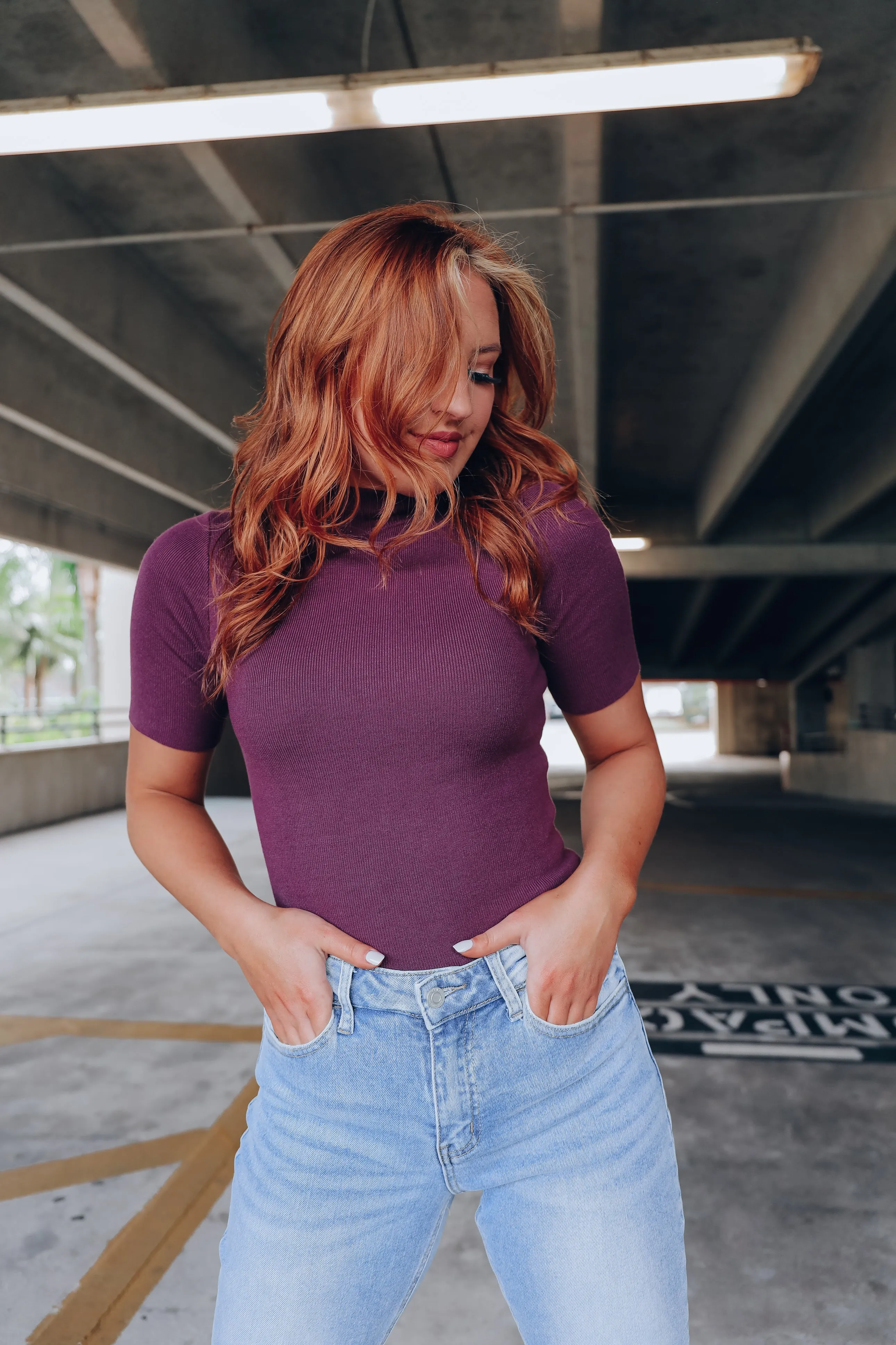 Brooklyn Mock Neck Sweater Top - Deep Purple