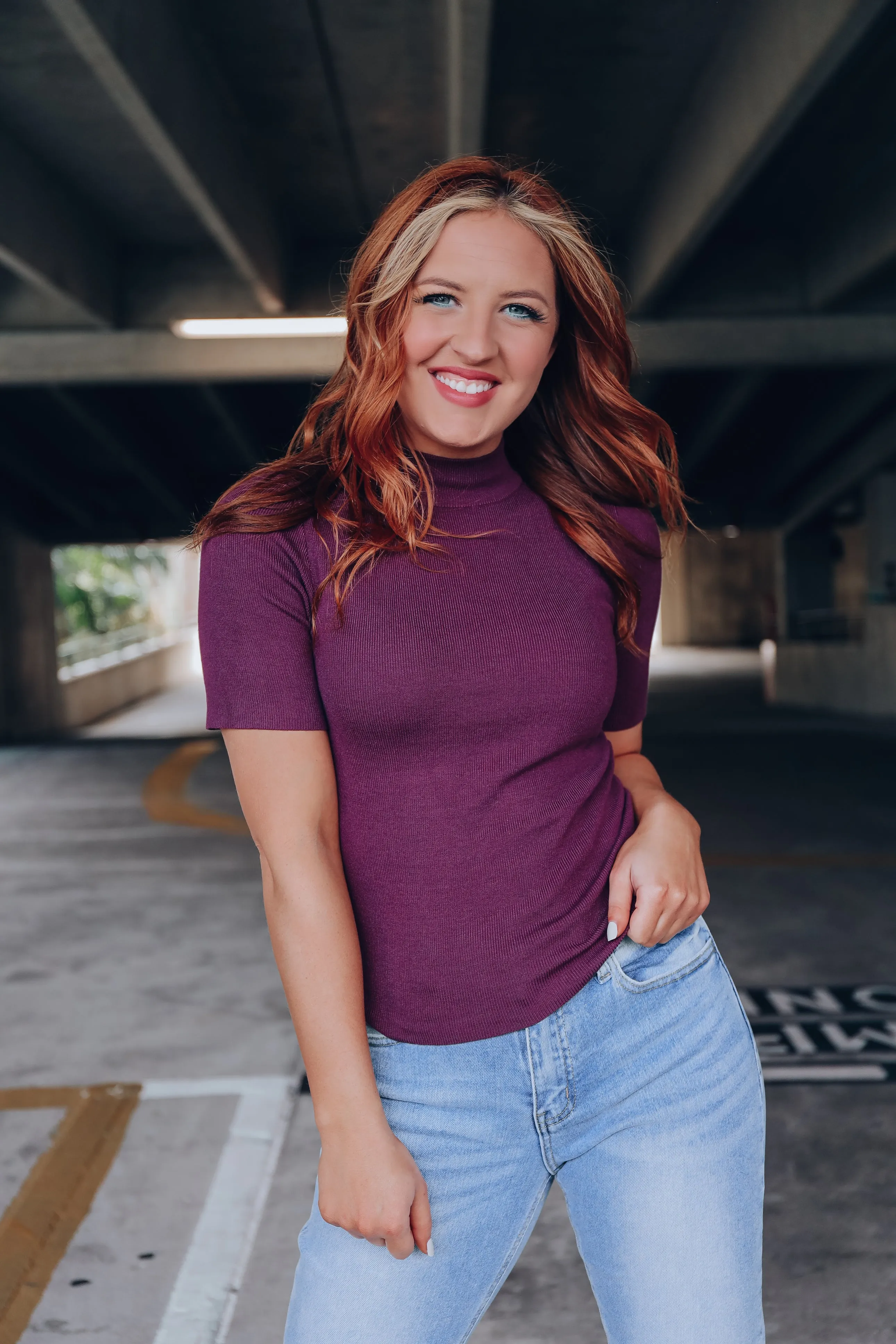Brooklyn Mock Neck Sweater Top - Deep Purple