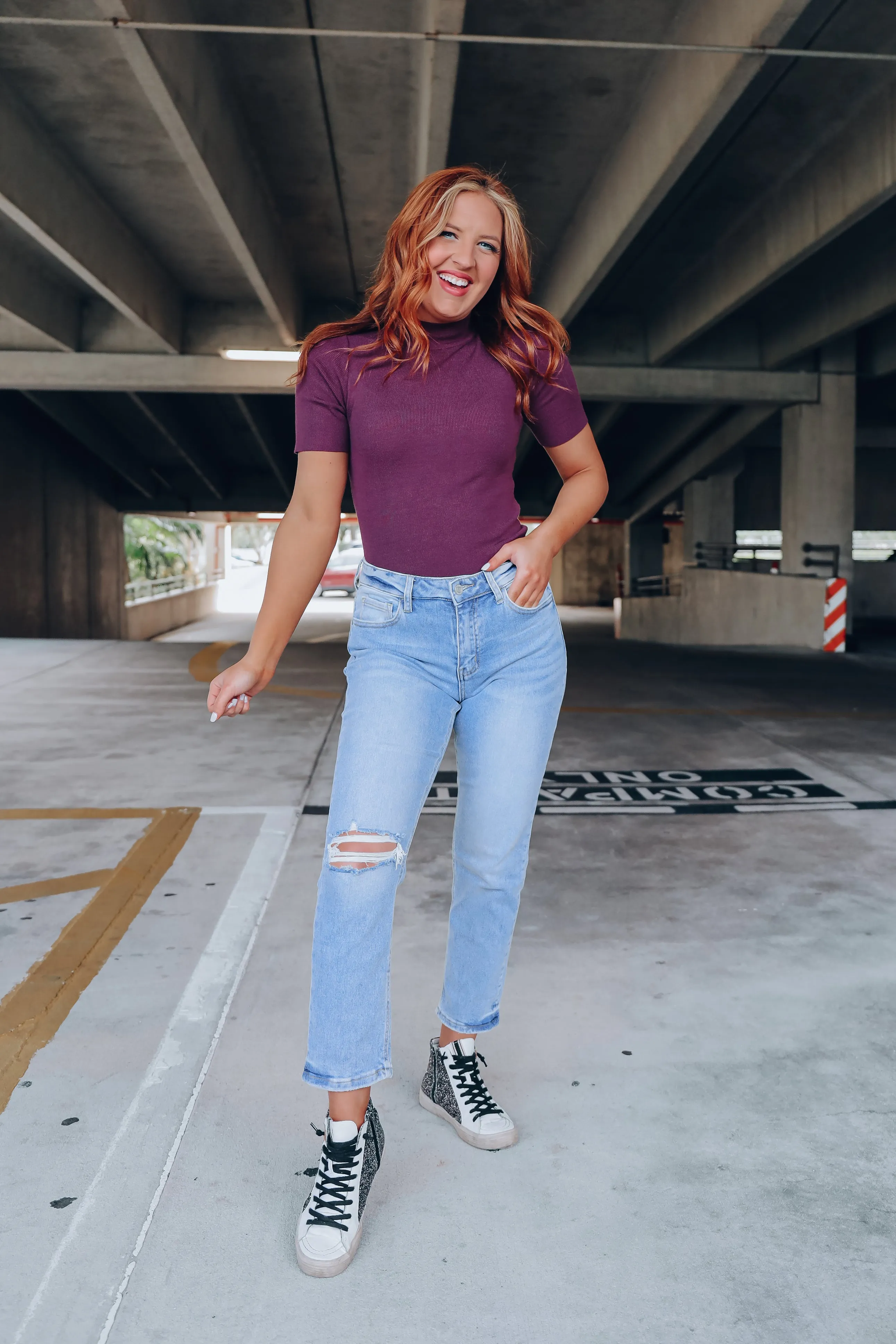 Brooklyn Mock Neck Sweater Top - Deep Purple