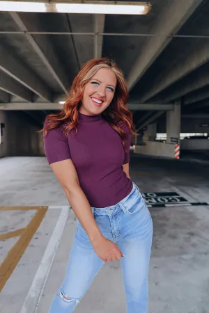 Brooklyn Mock Neck Sweater Top - Deep Purple