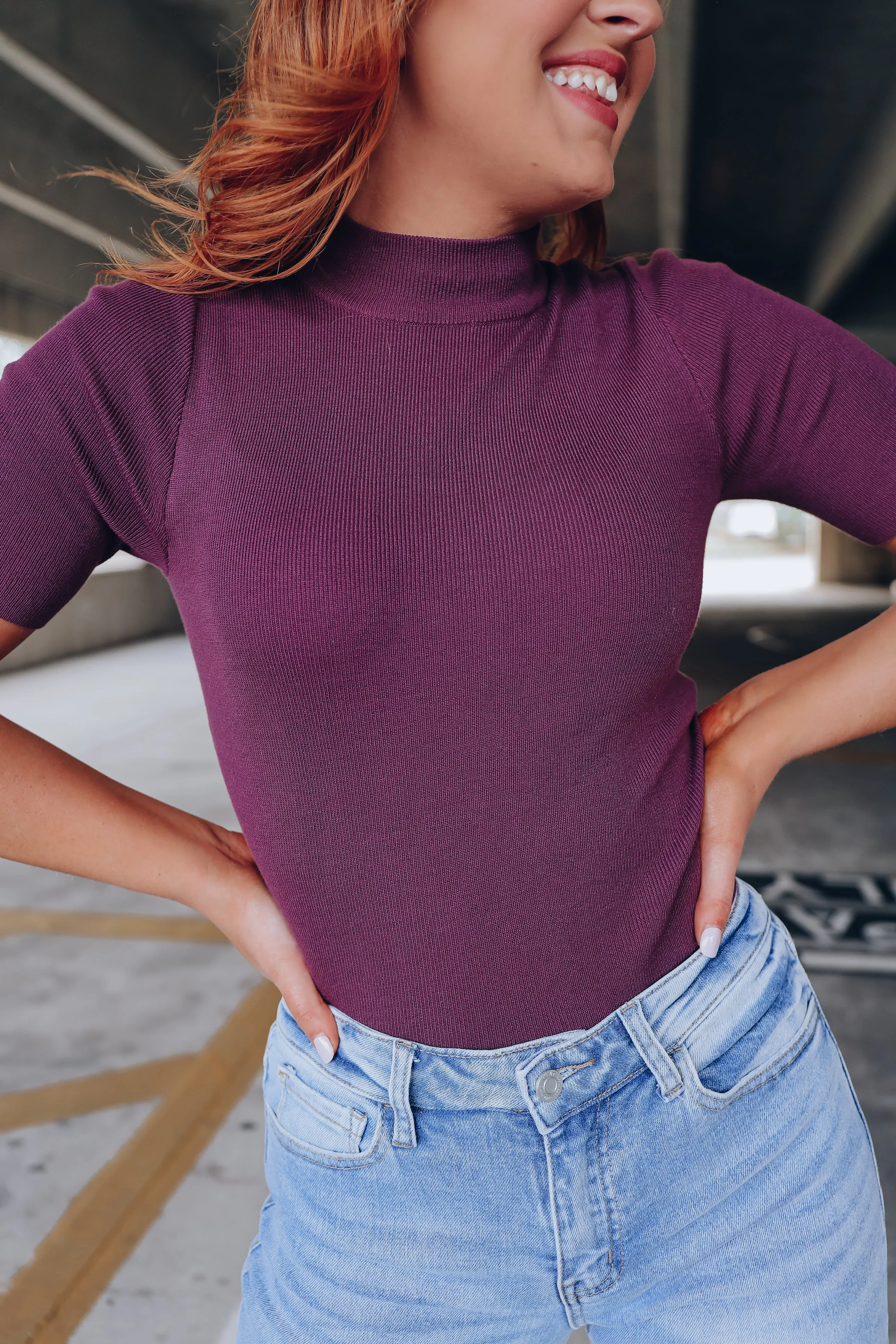 Brooklyn Mock Neck Sweater Top - Deep Purple