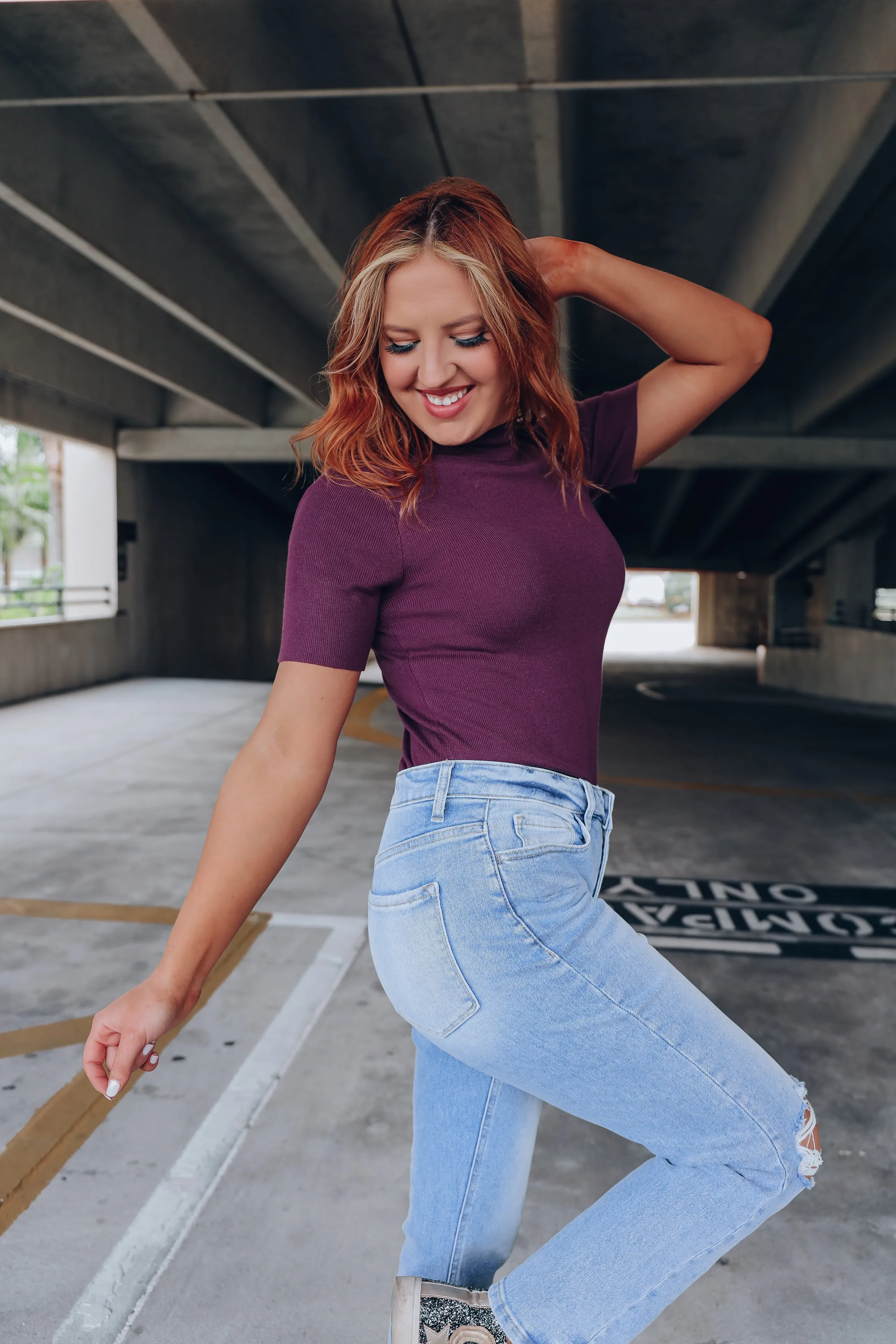 Brooklyn Mock Neck Sweater Top - Deep Purple