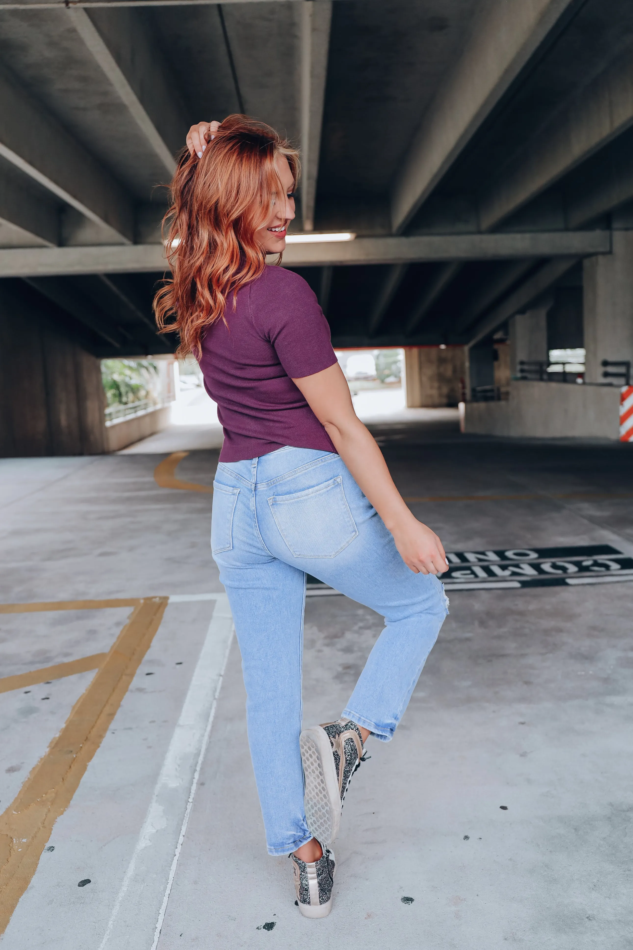 Brooklyn Mock Neck Sweater Top - Deep Purple