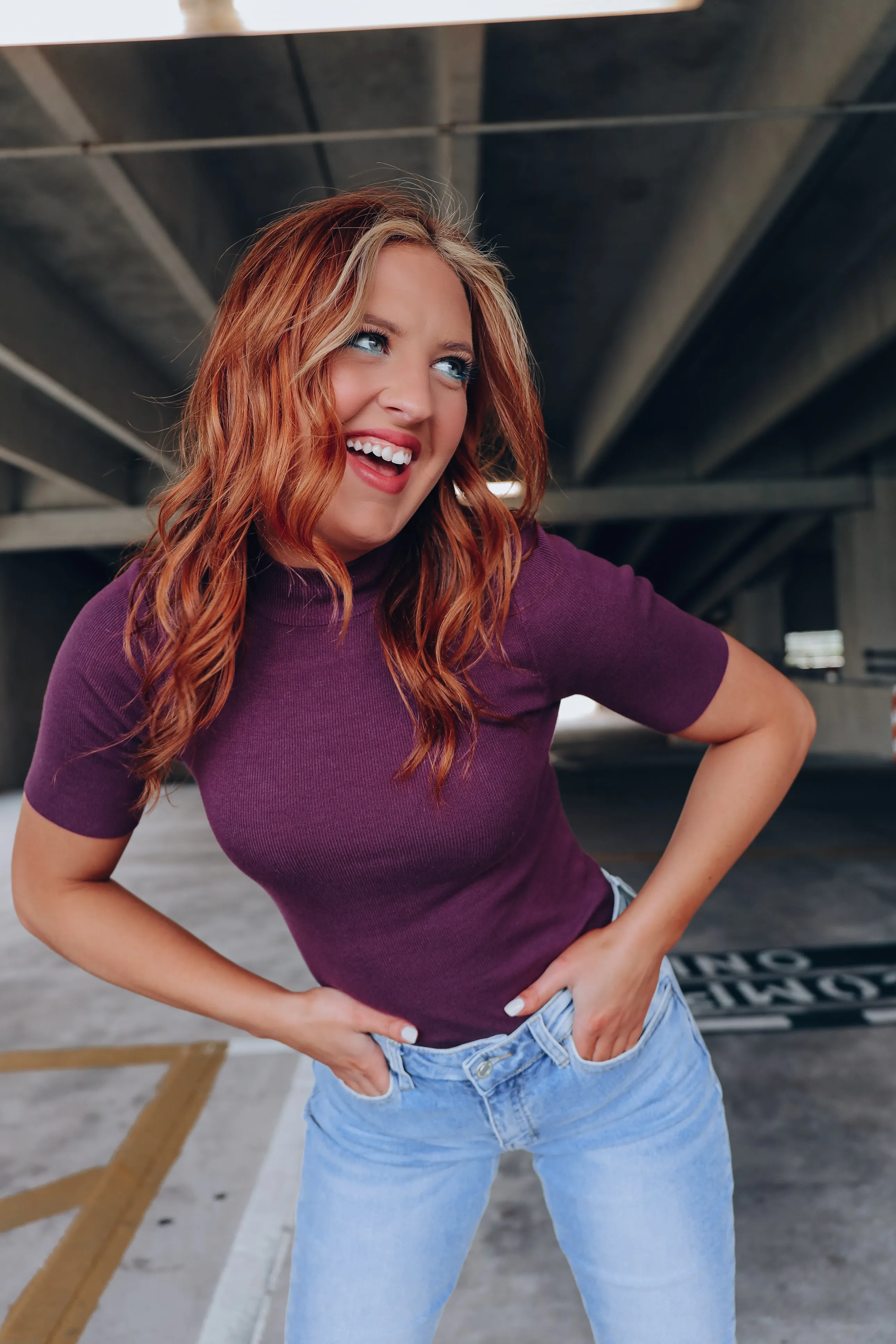 Brooklyn Mock Neck Sweater Top - Deep Purple