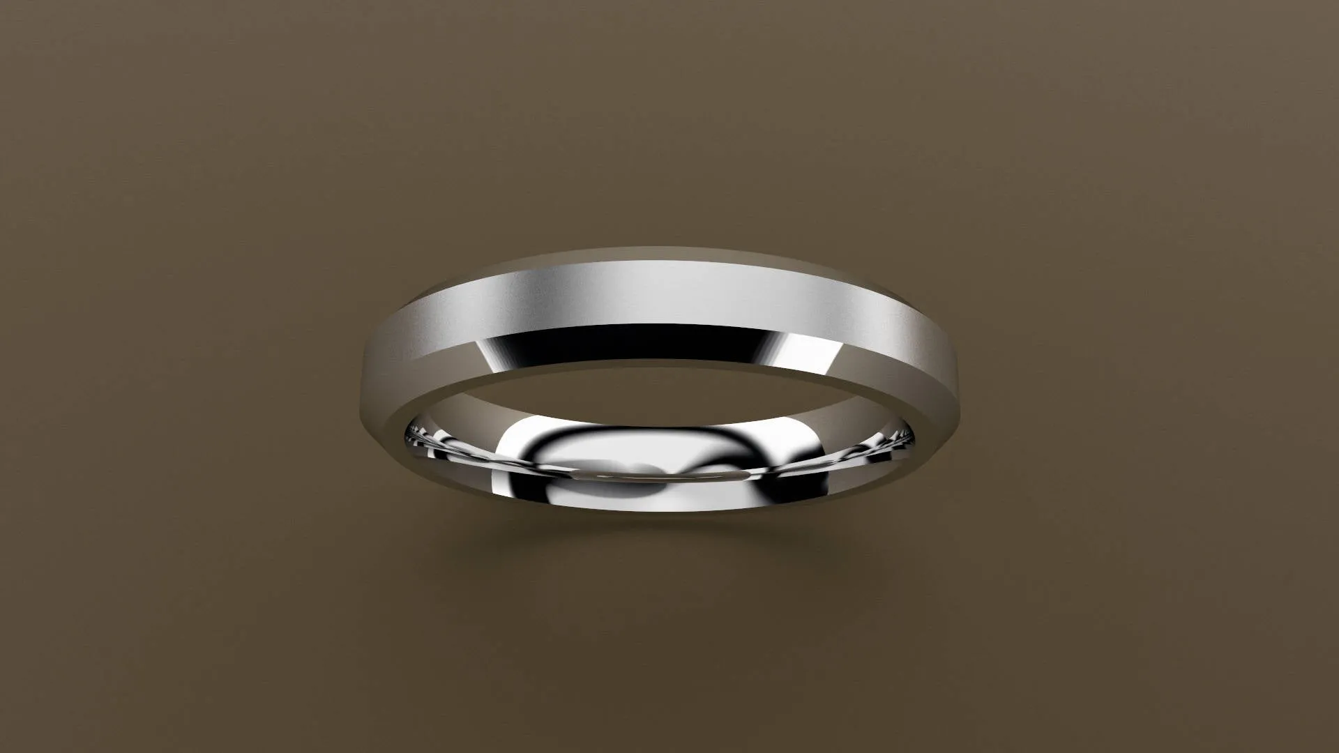 Brushed White Gold 4mm Beveled Edge Wedding Band