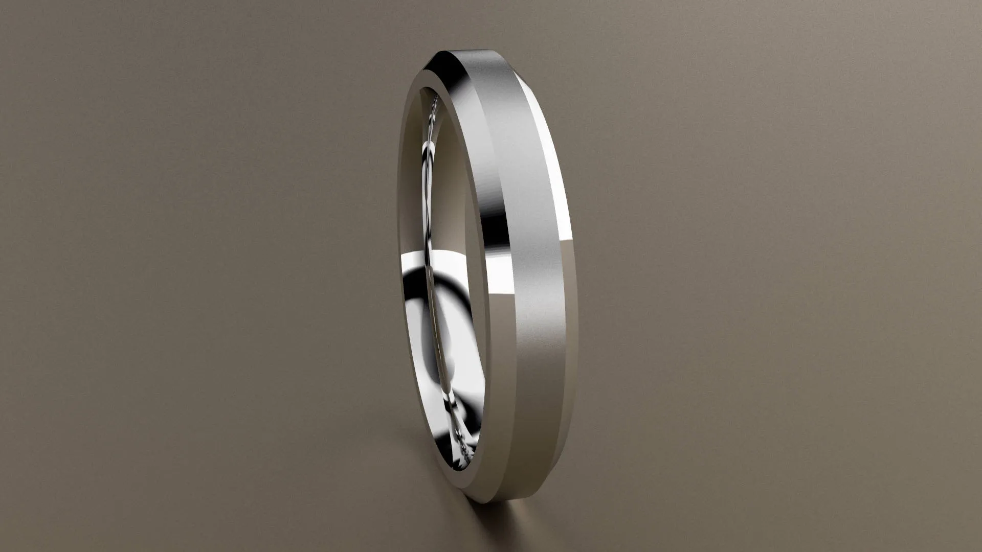 Brushed White Gold 4mm Beveled Edge Wedding Band