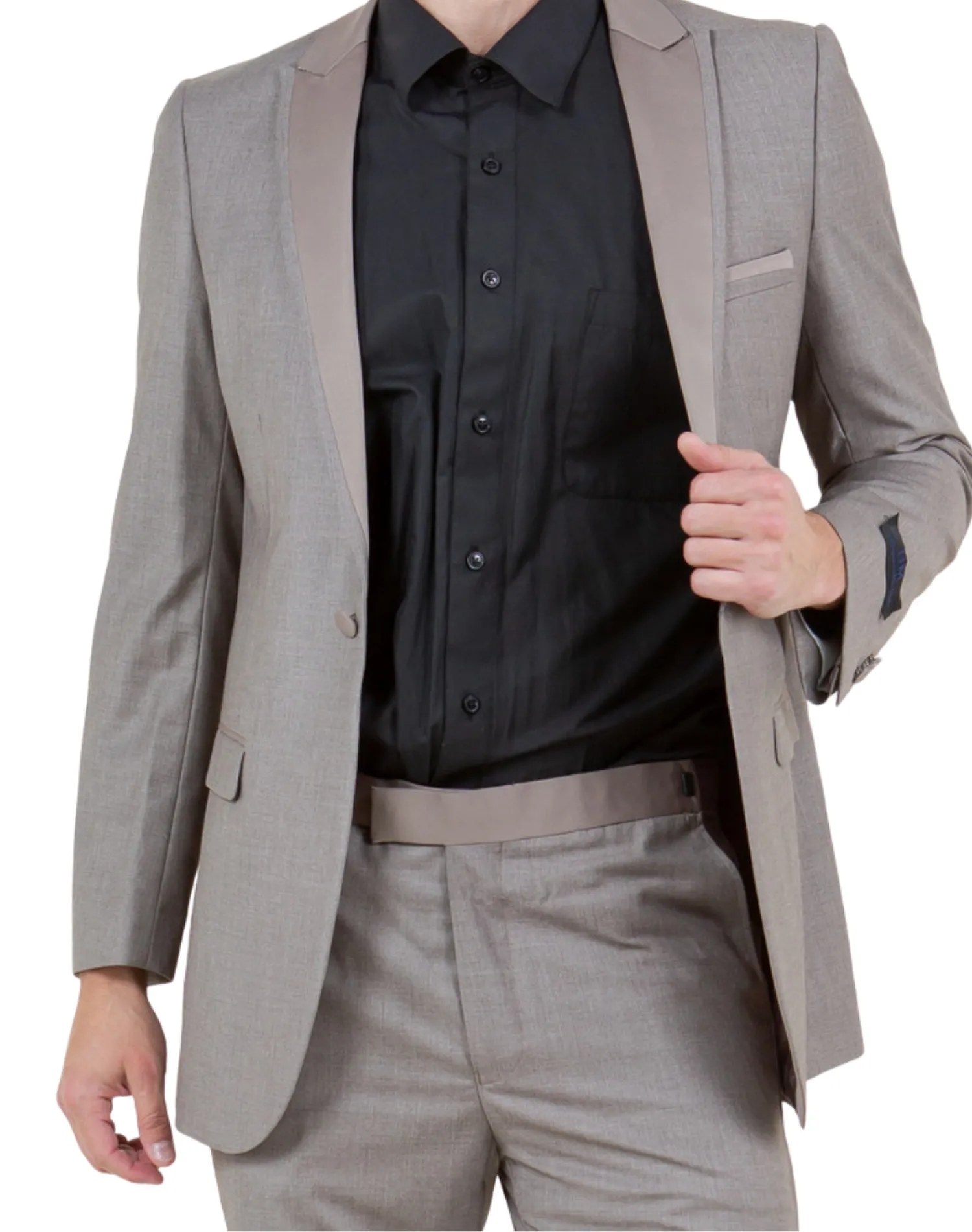 Bryan Michaels Solid Slim Fit Tuxedo - Champagne with Champagne Satin